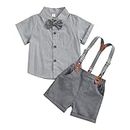 Vioyavo Toddler Baby Boys Gentleman Set Stripe Pattern Short Sleeve Solid Color Shirt with Suspender Shorts 2Pcs Outfits (Gray, 18-24 Months)