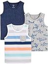 Simple Joys by Carter's Multi-Pack Muscle Tank Tops Camiseta sin Mangas para bebés y niños pequeños, Azul Marino Teñido Multicolor/Blanco Rayas/Gris Tiburón, 5 años 3