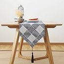 Macrame Table Runner,Japanese Style Wave Pattern Cotton and Linen Table Runner Linen Fabric For Decorating Dining Table Living Room Tea Restaurant TV Cabinet Cover Towel,Plaid,32 x220cm