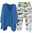Yck-SAiWed Discounts and Promotions Coupon Codes Matching Sets for Women Summer Summer Activewear Elegant Deep V Neck Long Sleeve Button Blouse Wide Leg Long Pants Sets Blue
