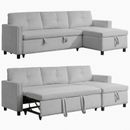 91" Velvet Clearance Pull Out Sofa Bed with Large Storage Chaise,L-Shaped sofa