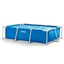 Intex 9.8' x 79" x 29.5" Rectangular Frame Above Ground Outdoor Backyard Swimming Pool with Flow Control Valve for Quick Draining, Blue