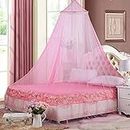 Eimilaly Bed Canopy Mosquito Net, Bed Canopy for Girls Room Decor - Insect Protection Hanging Canopy for Adults, Babies, Outdoor Camping, Pink/No Opening