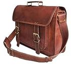 Mk Bags Leather Laptop Satchel Cross-Body Sling Messenger Bag for Men and Women (Dark Brown)