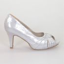 WOMAN SHOES SILVER MID HEELS OPEN TOE WEDDING BRIDAL PARTY EVENING