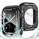Goton 2 in 1 Waterproof Case for Apple Watch SE Gen 2 Series 6 5 4 Screen Protector 44mm, 360 Hard PC Protective Glass Face Cover Bumper + Back Frame for iWatch SE 6 5 4 Accessories 44 mm, Black