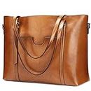 S-ZONE Women Genuine Leather Top Handle Satchel Daily Work Tote Shoulder Bag Large Capacity