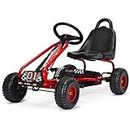 COSTWAY Kids Go Kart, Ride On Racer with Adjustable Seat, Controllable Handbrake, Children Pedal Go-karts for Boys and Girls (Red)