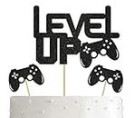SVM CRAFT® Level Up Video Game Cake Topper, Theme Birthday Party Favors, Birthday Party Supplies, Happy Birthday Party Cake Decor for Kids, Black Glitter Cake Topper for Children's Birthday