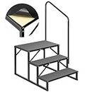 VIVOHOME RV Steps with Handrail, 3 Steps Mobile Home Ladder Portable Stairs for RV, Hot Tub, Outdoor Spa