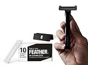 OneBlade Core Single-Blade Safety Razor w/Stand +10 Feather Blades | Master the Craft of Old-World Shaving | Well-Balanced for the Ultimate Shaving Experience | Built of Tritan & Stainless Steel