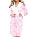 Womens Fleece Luxury Sherpa Pink Hooded Dressing Gown Super Soft Changing Robe, Pink, 12-14