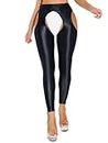 CHICTRY Women's Shiny Leggings Hollow Out Suspender Tights Thigh High Stockings Pantyhose Yoga Pants Black L