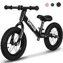 12" Balance Bike for 2, 3, 4, 5, 6 Year Old Boys and Girls, Lightweight Nylon Frame Toddler Training Bike No Pedal Bikes for Kids with Adjustable Seat and Air Tires (Black)