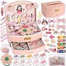 Noverlife Pink 353PCS Girl Hair Accessories Set w/Double Layer Jewelry Box w/Mirror, Cute Hair Accessories Gift Kit Hair Stuff Including Hair Clips, Flower Hair Ties, Hair Bows for Girl Birthday Gift