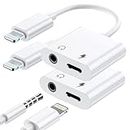 [Apple MFi Certified] 2 Pack Lightning to 3.5mm Headphone Jack Adapter for iPhone,2 in 1 AUX Audio + Charger Splitter Dongle Compatible with iPhone 14/13/12/11/XS/XR/X/7 8/lPad, Support All iOS System