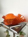 RARE Vintage Fostoria Heirloom Bittersweet Orange Square Ribbed Glass Bowl - 9”