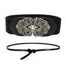 Waist Belt For Women, Ceinture large noire élastiquée pour femmes et ceintures minces en cuir avec boucle à noeud pour dames (2 pcs)