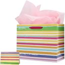 1Pc Gift Bag 13X10X5 Inches Rainbow Gift Bag with Tissue Paper and Greeting Card