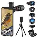 Selvim Phone Camera Lens Phone Lens Kit with 22X Telephoto Lens, 235°Fisheye Lens, 25X Macro Lens, 0.62X Wide Angle Lens, Compatible with iPhone 11 12 8 7 6 Plus X XS XR Samsung Android Pixel