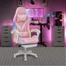 Pink Gaming Chair with Footrest + Massage + Speakers + RGB LED Ergonomic Office
