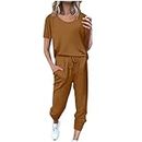 Deals of the Day Clearance Prime Airport Outfits for Women 2024 Summer Two Piece Lounge Sets Short Sleeve Shirts and Long Pants Tracksuits Casual Loose Jogger Sets
