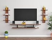 DAS Volker Engineered Wood Wall Mount TV Entertainment Unit/with Set Top Box Stand | 6 Wall Shelf Display Rack for Living Room Classic Walnut Large (Ideal for up to 55") Screen