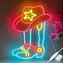 ENSHUI Cowgirl Boots Neon Sign for Wall Decor with Adapter Boots Wearing Cowboy Hats Dimmable Fun Western LED Neon Lights for Bedroom Party Women's Christmas Gift 15.8 x 11.1 inches (Ice Blue)