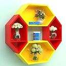 Raafi Wooden Pared Pentagon Floating Wall Shelf with 4 Shelves (Blue & White) (Yellow & Red)