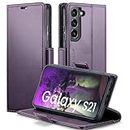 XYGLOW Coque pour Samsung Galaxy S21 Etui RFID Protection Housse en Premium Cuir Pochette Portefeuille Rabat Clapet Case Porte Carte Magnétique Étui pour Samsung S21 5G 6.2''-Violet
