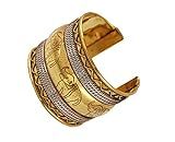Touchstone Indian Bollywood Desire Brass Base Stylishly Handcrafted Hammered Embossed Elephant Motif Thick Wrist Enhancer Designer Jewelry Cuff Bracelet For Women.