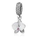 925 Sterling Silver Flower charm Orchid Charm Lucky Charm Anniversary Charm Birthday Charm for Pandora Charms Bracelet