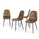 Homy Casa Lot de 4 chaises de Salle à Manger Douces avec Dossier et Pieds en métal Massif pour Salon, Maison, Marron, Daim, 4PCS