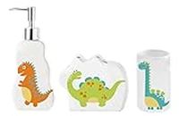 Ivanna Banana Kids, Dinosaur Bathroom Set, 3 Pieces Fun Bathroom Accessories Set, Toothbrush Holder, Soap Dispenser, Cup, Kids Bathroom Decorative Dinosaur Accessories Set.