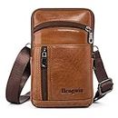 Hengwin Leather Phone Pouch for iPhone 11 Pro Max Samsung Galaxy A12 Note 10+ 9 8 Belt Clip Wallet Case Cell Phone Holster with Belt Loop, Men's Belt Bag Crossbody Purse with Shoulder Strap (Brown)