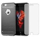 Asuwish Custodia per iPhone 6s/6, con pellicola protettiva in vetro temperato e ultra sottile, in silicone TPU, per iPhone 6, S6 S, sottile, colore nero