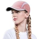 GADIEMKENSD Women's Foldable Light Cap Quick Dry Ultra-Thin Unstructured Tech Running Hat Reflective UPF 50+ Baseball Caps Cooling Ponytail Hats Fitted for Beach Tennis Travel Hiking Golf Pink