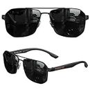 LUENX Aviator Sunglasses for Men Square Polarized Polygon Black Lens Matte Black Frame - UV 400 Protection with Accessories