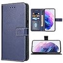 FDCWTSH Compatible with Samsung Galaxy S21 Glaxay S 21 5G 6.2 inch Wallet Case and Wrist Strap Lanyard Leather Flip Cover Card Holder Stand Cell Accessories Phone Cases for Gaxaly 21S G5 Women Blue