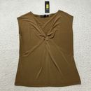 Kasper Women's Small Sleeveless V-Neck Knotted Blouse Tobacco Brown Pullover