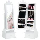 2-in-1 Full Length Mirror Storage Drawer Kid Freestanding Jewelry Armoire White
