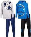 RBX Boys' Sweatsuit Set – 4 Piece Thermal Sports Hoodie and Tricot Jogger Pants (8-12), Size 10, Blue Baseball/Grey Soccer