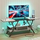 Yusong 65 inch LED TV Stand, Entertainment Center Gaming TV Table with Outlets, Up to 65" Media Console for Living Room, 29+DIY Dynamic RGB Modes, Greige+Black