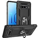 REALCASE Polycarbonate Samsung S10 Back Cover Case, Heavy Duty Dual Layer Hybrid Shock Proof Armor Defender Ring Case Back Cover For Samsung Galaxy S10 (Black)