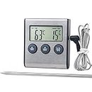 Thermomètre à viande avec sonde - Compte à rebours intégré - Minuteur de cuisine avec alarme pour griller, barbecue - Batterie incluse (basique)