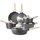 CAROTE 10 Pcs Pots and Pans Set,Nonstick Granite Cookware Sets, Stone Non Stick Frying Pan Set, Cooking Set (Granite, Induction Cookware)