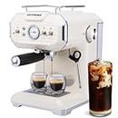 GOTMORE Retro Espresso Machine with Milk Frother,360° Adjustable Steam Wand for Cappuccino & Latte with 59oz Removable Water Tank, Easy to Use Espresso Coffee Maker for Home Barista, Vintage White