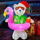BLOWOUT FUN 6ft Christmas Inflatables Hawaiian Polar Bear with Flamingo Pool Float Decoration, LED Blow Up Lighted Decor Indoor Outdoor Holiday Art Decor Decorations