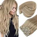 Sunny Hair Clip in Hair Extensions Real Human Hair Blonde Hair Extensions Clip ins Golden Blonde Highlights Light Blonde Human Hair Clip in Extensions Long Straight Blonde Hair Extensions 24inch