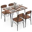 Giantex 5 Piece Dining Table Set, Rectangular Kitchen Table & 4 Chairs for 4 w/Backrest & Metal Legs, Rustic Dinette Set for Dining Room, Breakfast Nook, Small Space, Rustic Brown